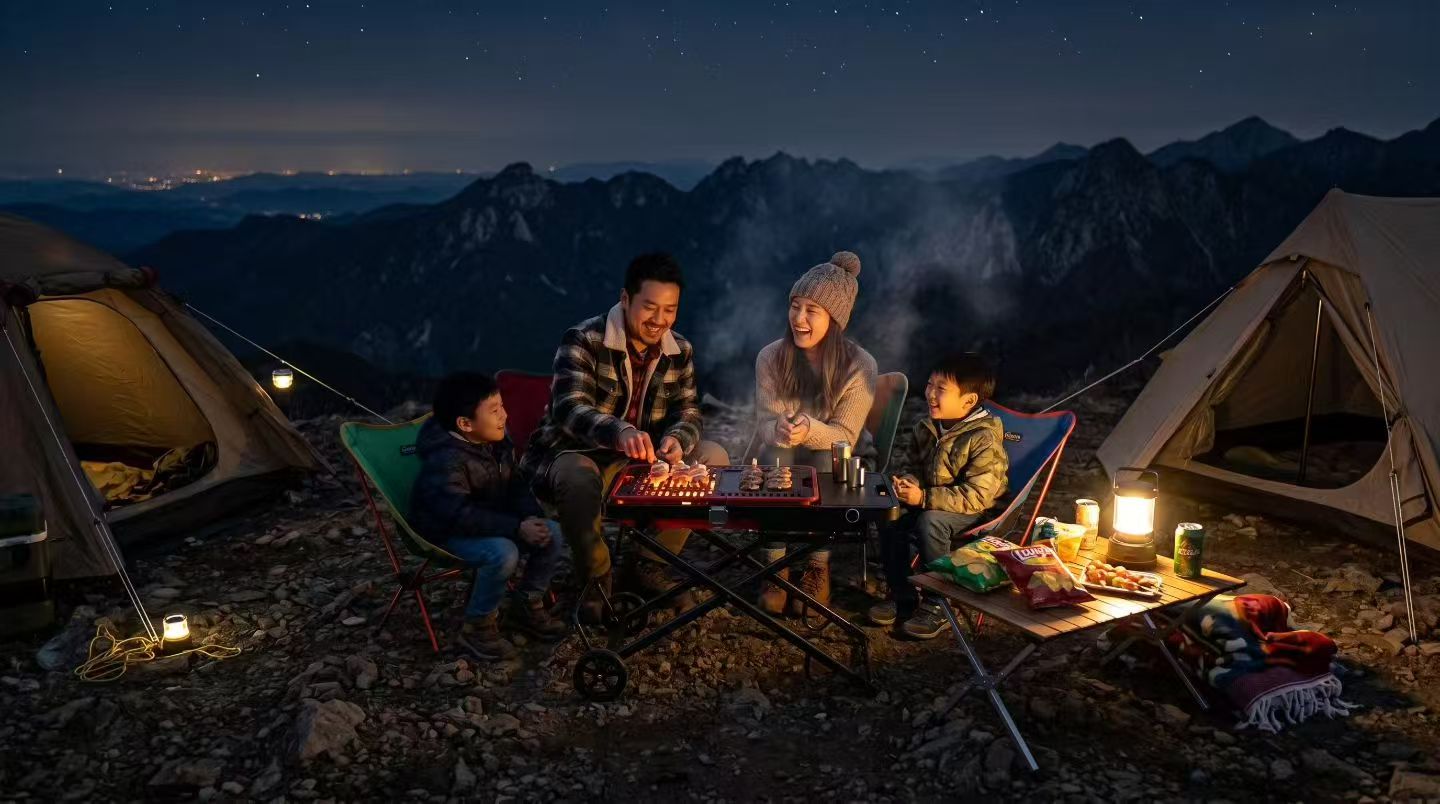 Camping with portable gas grill